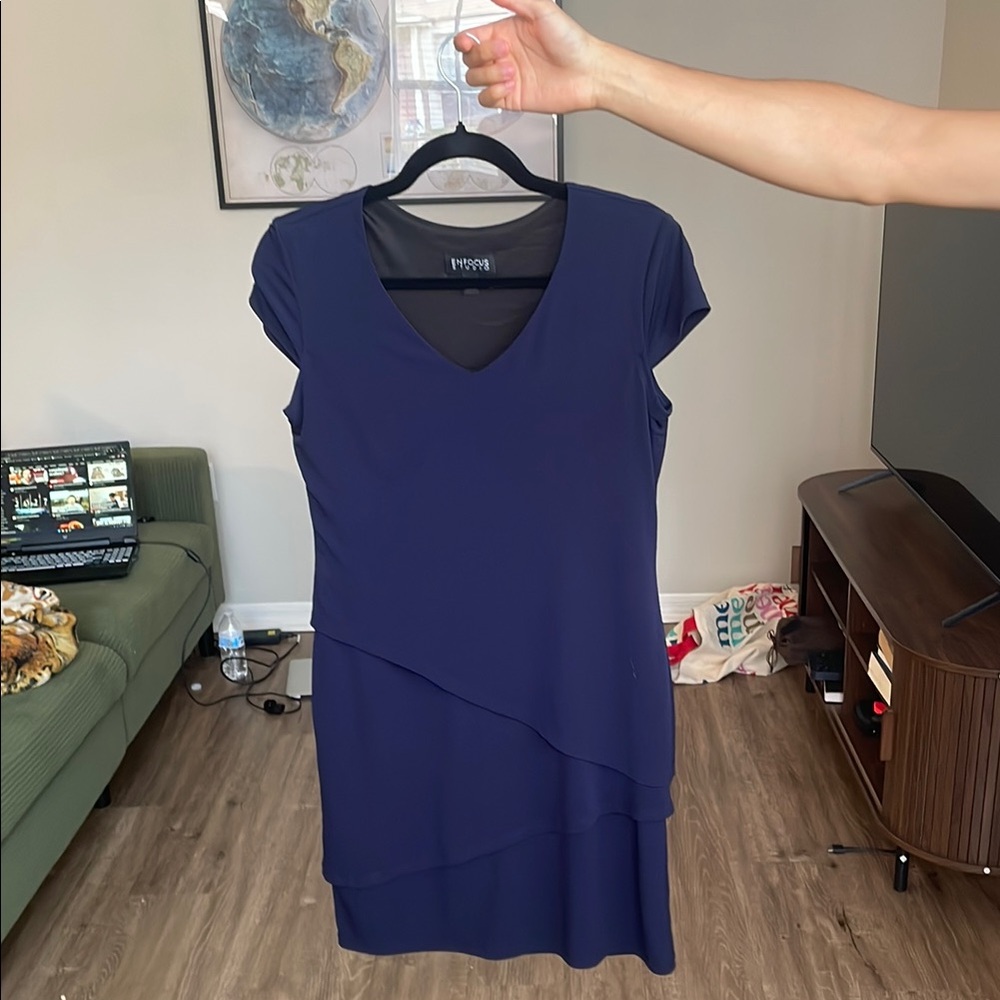 Enfocus Studio Blue Asymmetrical Sheath Dress